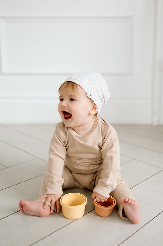 Lightweight Striped Beanie - Neutral Tan